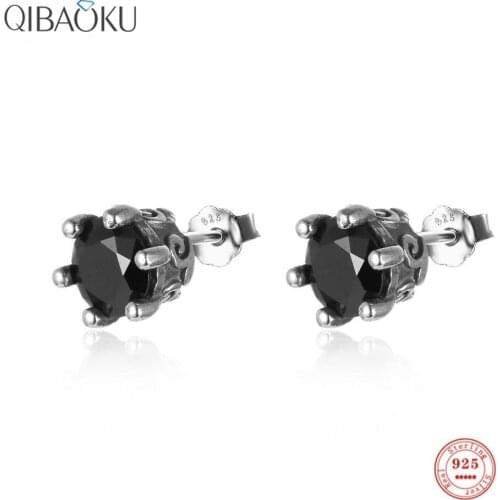S925 Sterling Silver Oxide Black Zircon Stud Earring Simple Trend Small Ear Jewelry for Women Exquisite Jewelry Gift