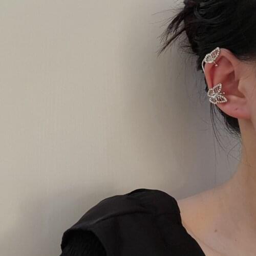 2021 new Korean Delicate Zircon Flower butterfly Clip Earrings For Women Girls Fashion No Piercing Metal Cartilage Ear Jewelry