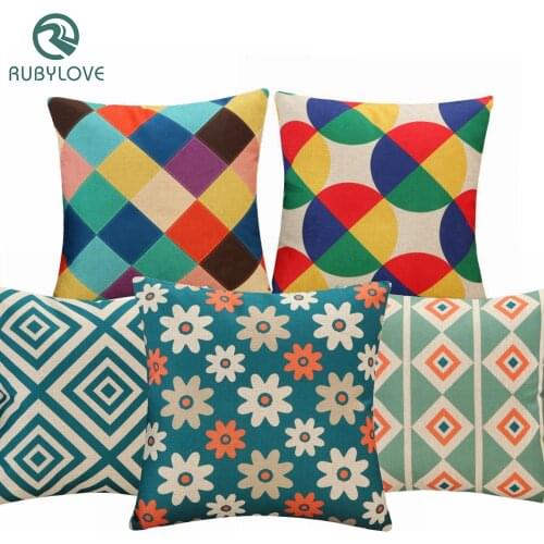 1PCS 45x45cm Colorful Geometric Pattern Cotton Linen Throw Pillow Cushion Cover Car Home Sofa Decorative Pillowcase