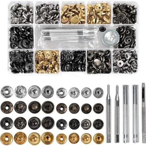 126 Set Leather Rivets Kit Metal Snap Fasteners Leather Snaps Button Kit 12.5mm 10mm with Fastener Tool for Clothing