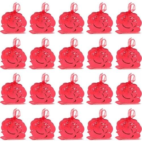 20pcs Rose Storage Boxes Paper Candy Boxes Gift Packing Case For Wedding Rose Hollow Candy Box Wedding Candy Box Gift Box