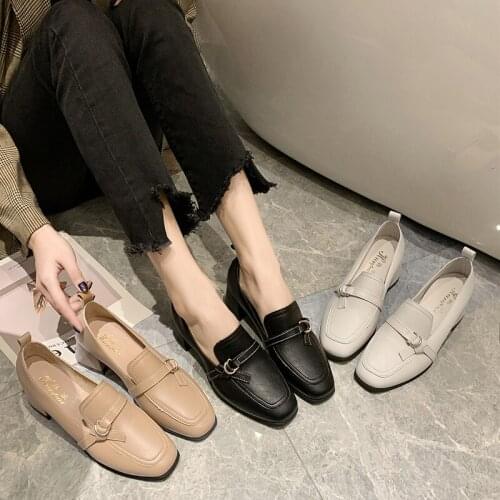 2020 explosion models spring fashion wild lady single shoes solid color square head buckle elegant daily womens shoes U29-13