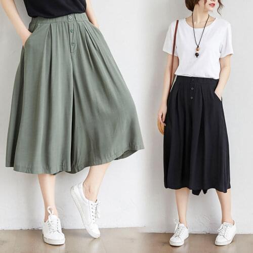 2021 Summer New Casual Cotton Linen Pants Women High Waist Wide Leg Pants Summer Loose Trousers Plus Size Solid Skirt Pants Q278