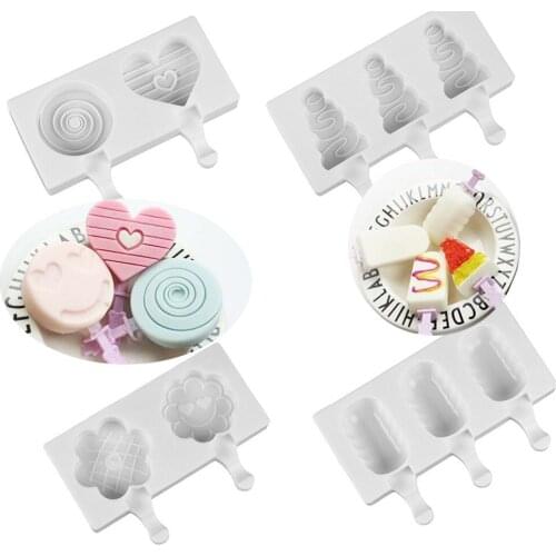 4 cells Frozen Ice Cream Makers Food Grade Silicone Ice Cream Tools DIY Popsicle Sticks Ice lolly Moulds Baking Tools