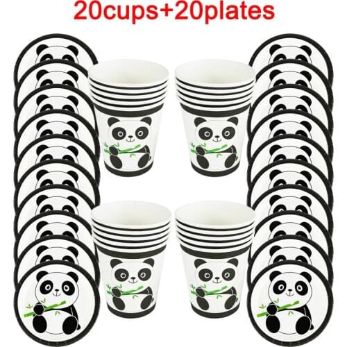 40Pcs Cartoon Panda Theme Disposable Tableware Design Kids Birthday Party Paper Plate+Cup Supplies For Kids