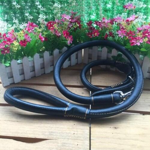 Medium Large Dog Real Leather Collar+Leash Round Strong Firm Leash Set Dog Pet Collar High Quality Big Dog Leash