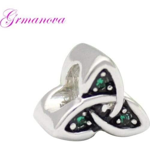 Celtic knot three-in-one female DIY jewelry blue crystal charm beads jewelry accessories amulet Fit Pandora Bracelet Necklace