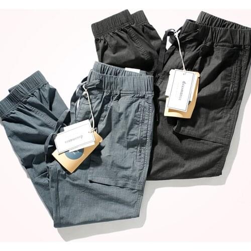 2021 Summer Thin Casual Pants Mens Lightweight Quick Drying High Elastic Waist Drawstring Binding Outdoor Cargo Pants Capris