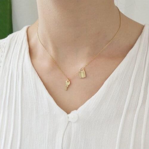 Golden 925 Sterling Silver Padlock Jewelry for Women Girls Key and Lock Necklace Summer Jewellery Choker 2019 Fashion Gift