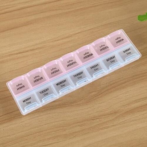 2 Rows 12 Grid One Week Receive Case Portable Detachable Small Seal Medicine Pill Box Plastic Storage Box 21.5X6.5X2.5cm EK