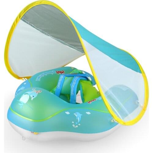 Baby Swimming Pool Solid Float With Removable UPF Sun Protection Canopy Toddler Inflatable Swim Trainer Newborn Safety Security