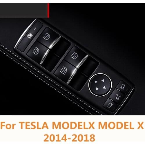For TESLA MODELX MODEL X 2014-2018 Car Window Lift Switch Decoration Stickers Lift Push Button Trim Cover Chrome Per Set
