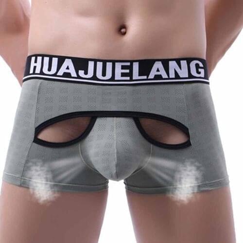 Breathable Hollow Underwear Sexy Men U-Convex Pouch Boxer Shorts Man Penis Pouch Panties Underpants Sexy Mans Sport Shorts
