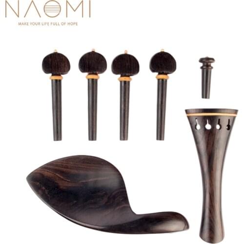 NAOMI Hill Style Ebony Violin Parts 4/4 Tailpiece +Turning Pegs+Endpin+Chinrest Ebony Wood Violin Fiddle Violin Parts Full Set