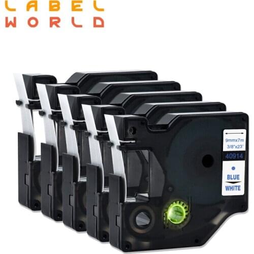 Label World 40914 label tape blue on white ribbon Compatible for Dymo D1 printer 40914 9mm label tape 5PACK