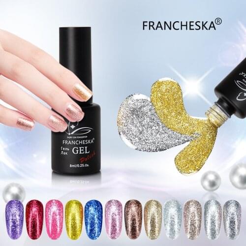 12 Colors Gel Nail Polish Need Base Top Coat Varnish Glitter UV Gel Nail Polish Colorful Glitter Gel Polish 8ml TSLM1