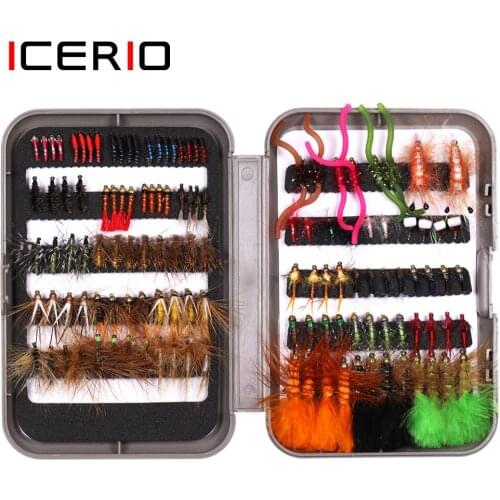 ICERIO 126PCS Assorted Colour Wooly Bugger Streamer Nymphs Squirmy worm Larvae with Fly Box for Trout Fishing Fly Lures Baits
