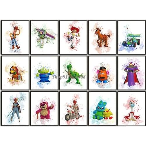 Toy Story Watercolor Canvas Paintings Wall Art Pictures for Kids Living Room Decor Movie Anime Posters Disney Abstract Painting