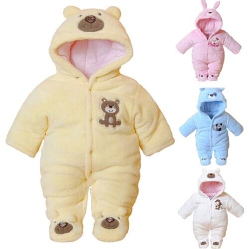 Newborn Baby Rompers Cartoon Hooded Winter Baby Clothing Thick Cotton Baby Girl Outfits Baby Boys Jumpsuit Infant Clothes