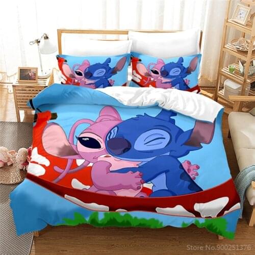 Disney Lilo and Stitch 3D Bedding Set Kids Boys Girls Cute Cartoon Duvet Cover Set Soft Quilt Cover with Pillowcase Home Textile