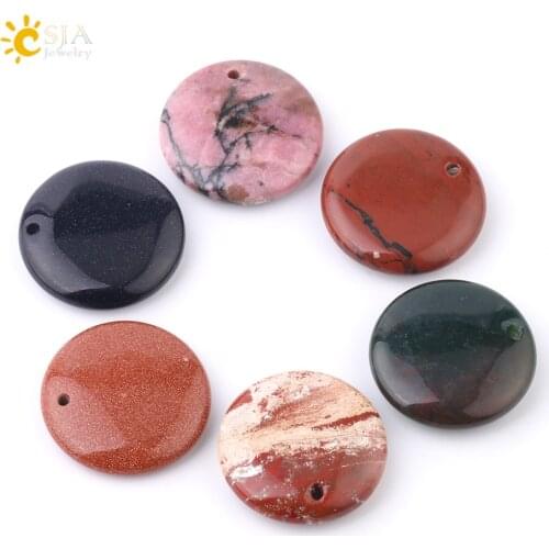 CSJA 26x26mm Natural Stone Pendant Drilling Hole Round Flat Beads Accessories for Handmade Women Men Necklace Charm Jewelry F933