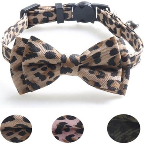 Leopard Print Dog Collar With Bowknot Necklace For Big Small Dog Cat Collar Bow Tie With Metal Buckle Pet Dog Collar Accessories