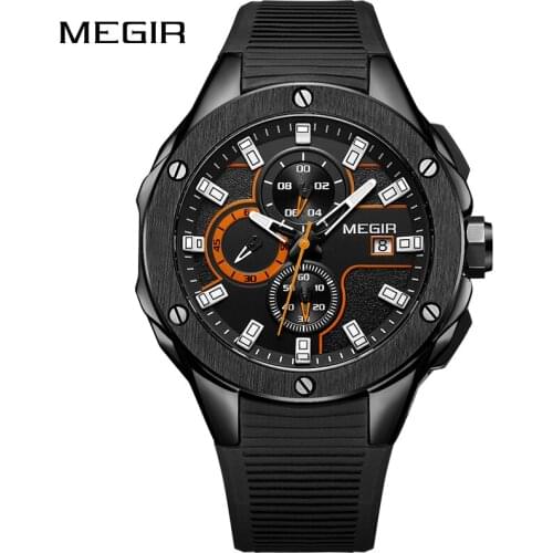 MEGIR Mens Sports Chronograph Quartz Watches Silicone Luminous Waterproof Army Military Wristwatch Clock Male Relogio Masculino