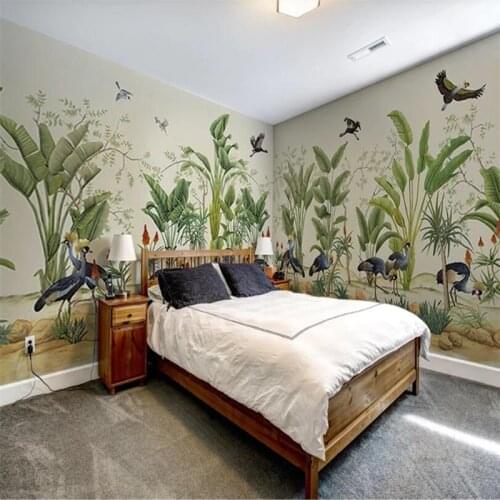 Milofi custom 3D wallpaper mural medieval hand-painted tropical plants flowers and birds background wall decoration wallpaper