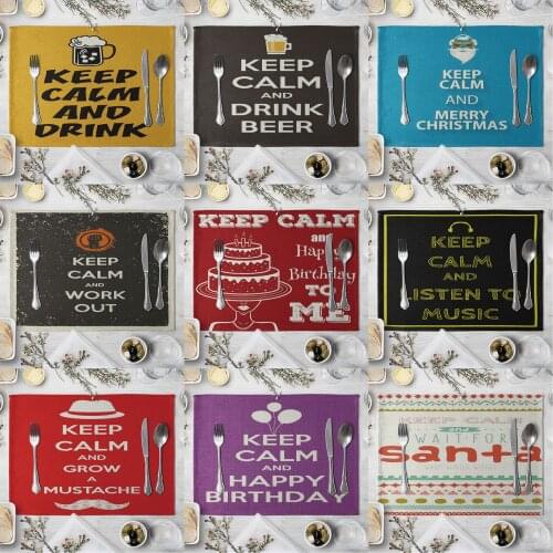 Fashion Letter Print Rectangle Cotton Linen Western Style Table Pad Cut Mats Placemat for Dinner Kitchen Table 40x30cm