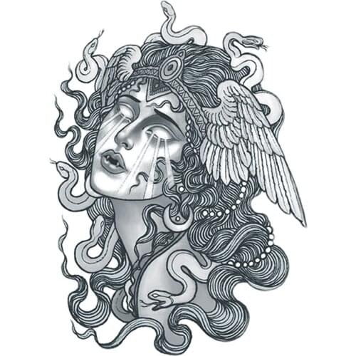 240MM×175MM Goddess Desire Spreads Black and White Classic European and American Style Flower Arm and Leg Tattoo Sticker Waterpr