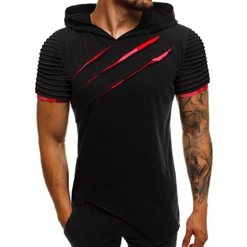 2020 New Summer Fashion Mens splice T-Shirt Hooded Streetwear o-neck Casual Slim Hole Fitness Camouflage Short Sleeve Tops G037