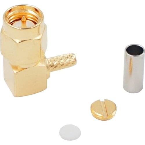 10PCS SMA Male Right Angle RF Connector Crimp for RG174 RG316 RG316D RG179 LMR100 Cable