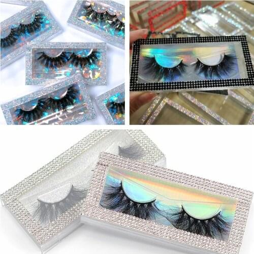 Wholesale 50 Pcs Empty Mink Lash Packaging Box Diamond Pull Eyelash Boxes Transparent Acrylic Plastic Eyelashes Cases