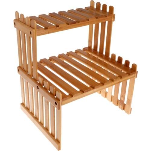 Plant Shelf Flower Display Stand Bamboo Wood Storage Rack Garden Organizer K0AA