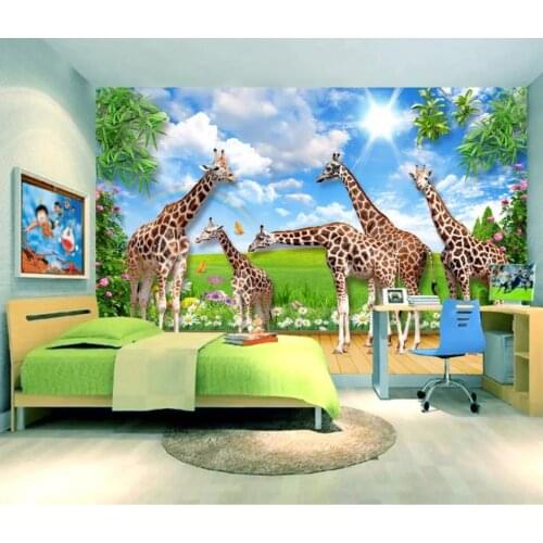 Custom photo wallpaper 3d murals wallpaper for walls 3 d HD Childrens Room Giraffe Animal World 3D TV Background wall papers