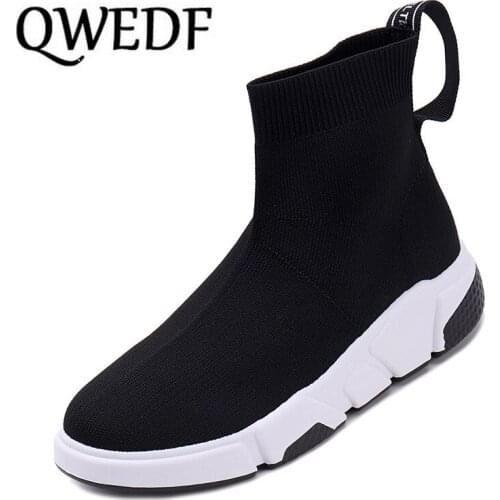 QWEDF Summer Women Brand sneakers Youth Trend Sock Sneakers Light High Top Trainers Outdoor Jogging Silver Athletic Shoes X9-30