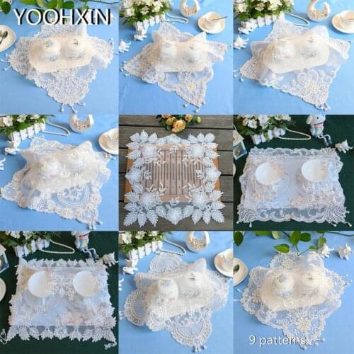Luxury white Lace mesh flower Embroidery table cloth Christmas gift Cloth placemat tablecloth coaster napkin kitchen