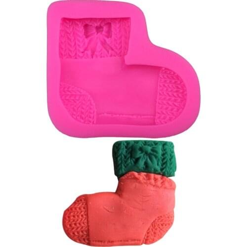 Christmas sock Shape 3D fondant cake silicone mold food grade mastic jello pastry candy Clay making para Soap candle tools F0252