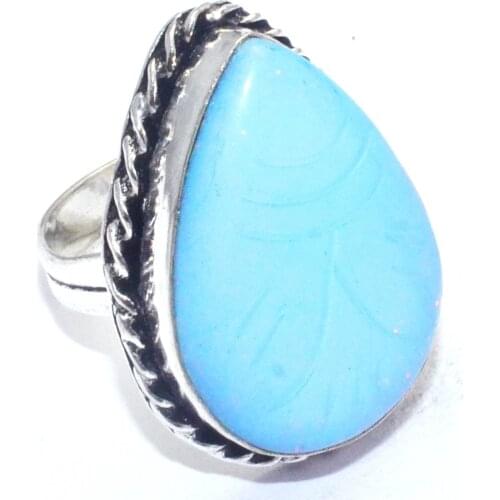 Genuine Fire Opal Ring Silver Overlay over Copper, USA Size : 8 , R7533