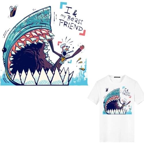 Cute Big Shark Patch for Clothing Sticker Iron on Patches Thermo Transfer for Clothes Stickers Back DIY Tops Decor T-shirt Print