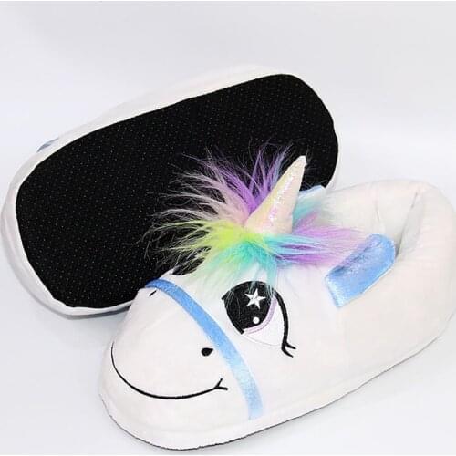 Animal Cartoon Rainbow Unicorn Doll Slippers Cosplay Shoes Cute Funny Winter Warm Indoor Bedroom Plush Toy Slipper For Man Woman