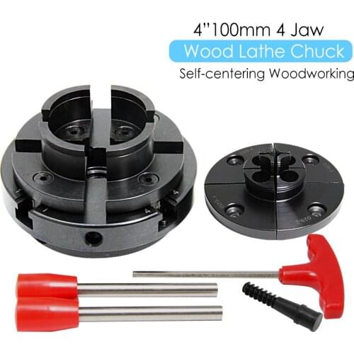 TASP 4" Wood Lathe Chuck 4 Jaw Self-Centering Woodworking Turning Tool with 2 Jaw Sets Mount Thread 1 Inch 8TPI / M33x3.5