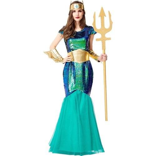 Umorden Adult Women Mermaid Queen Costume Sea Siren Costumes Fantasia Halloween Purim Carnival Mardi Gras Dress up