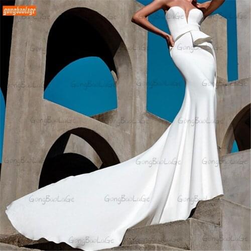 Gorgeous White Mermaid Wedding Dresses 2021 hochzeitskleid Custom Made zipper Robe De Mariée Slim fit Court Train Bridal Gowns