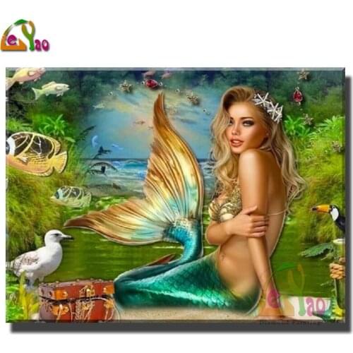 Wall Art 5d mosaic diy diamond painting Pretty mermaid full square round diamond embroidery sticker wall painting home decor