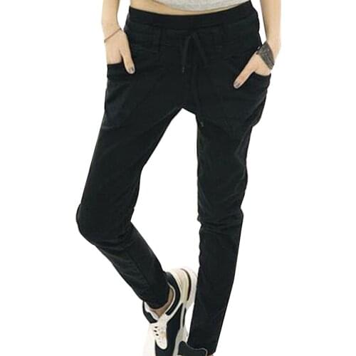 Woman pants Solid Color Drawstring Elastic Waist Slim Pencil Pants Trousers All-match Cotton/ Spandex Womens Pants joggers