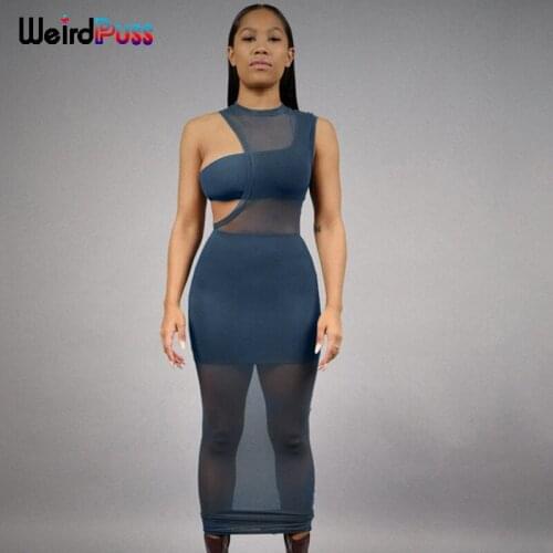 Weird Puss Hollow Sexy 3-Piece Sets Women One Shoulder Tank Top+Skirts+Mesh Dress Matching Suit Summer Trend Sleeveless Clubwear