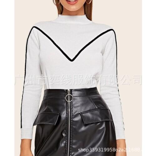 Womens Sweater 2020 Autumn and Winter New Fashion White Half High Neck Sweater Slim Pullover Base Sweater