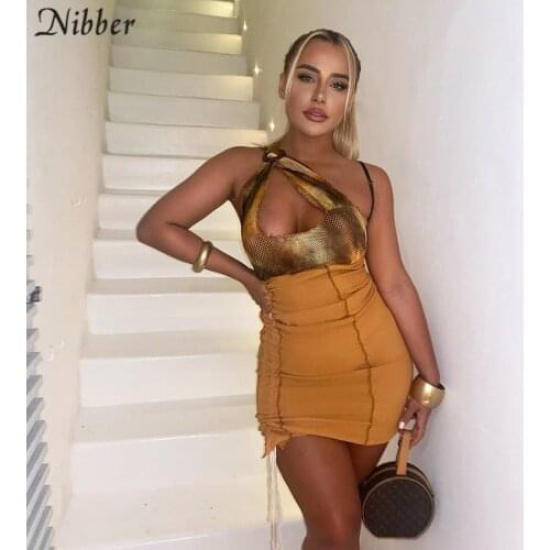 Nibber Drawstring patchwork design elegant sling dresses for women sexy hollow bodycon mini dresses Leisure vacation wear mujer