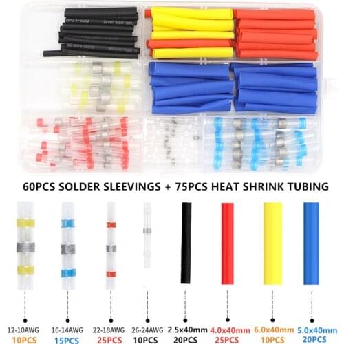 135Pcs Assorted Heat Shrink Tube Wire Connectors Solder Sleeve Electrical Wire Fast Butt Connectors Shrinkable Tuing Kit
